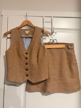 J. Crew Tan Tweed Button Vest & Skirt Set